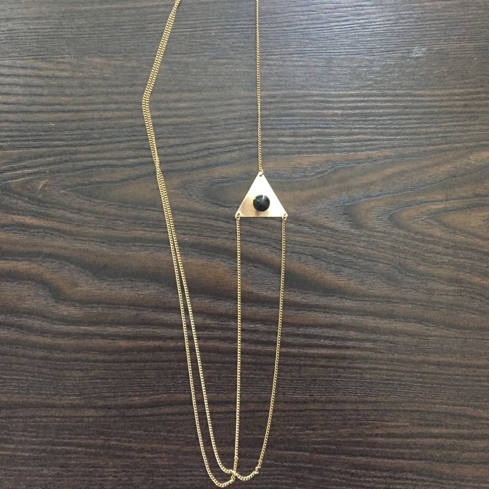 Gold Triangle Black Bead Necklace